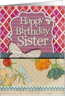 Happy Birthday Sister Scrapbook Style Butterflies and Flowers card