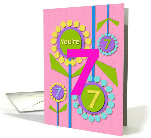 Happy Birthday You're 7 Fun Colorful Flowers card (1215106)