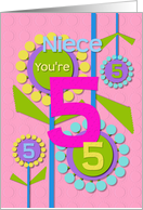 Happy Birthday Niece You’re 5 Fun Colorful Flowers card