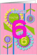 Happy Birthday Niece You’re 6 Fun Colorful Flowers card