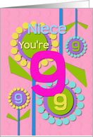 Happy Birthday Niece You’re 9 Fun Colorful Flowers card