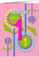 Happy Birthday Niece You’re 1 Fun Colorful Flowers card