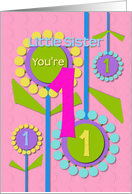 Happy Birthday Little Sister You’re 1 Fun Colorful Flowers card