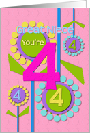 Happy Birthday Great Niece You’re 4 Fun Colorful Flowers card