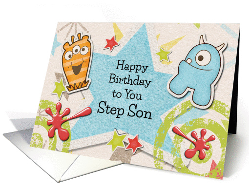 Happy Birthday Step Son Alien Monsters and Stars card (1252314)