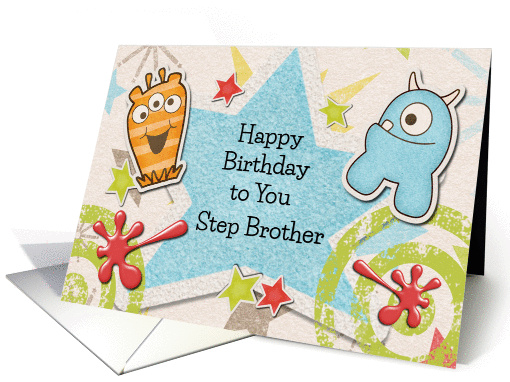 Happy Birthday Step Brother Alien Monsters and Stars card (1252320)