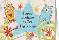 Happy Birthday Big Brother Alien Monsters and Stars card