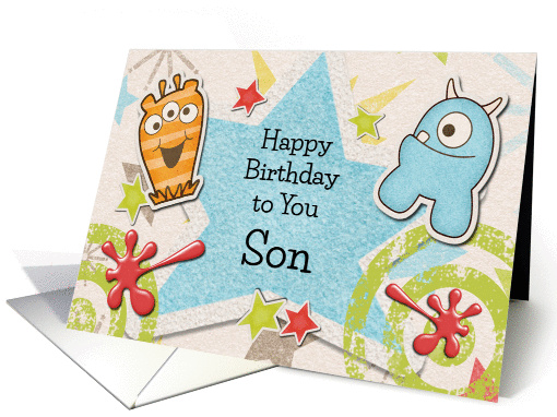 Happy Birthday Son Alien Monsters and Stars card (1252338)