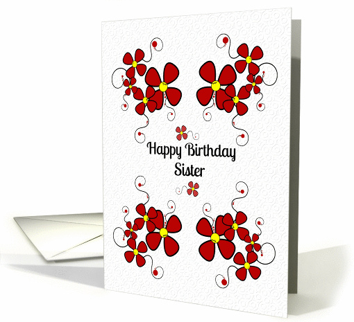 Happy Birthday Sister Pretty Red Daisies and Swirls card (1328406)