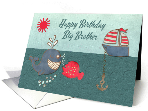 Happy Birthday Big Brother Cute Whale & Fish with Boat... (1336116)