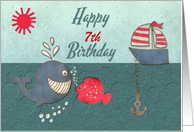 Happy Birthday Age Specific Customizable Cute Whale and Fish with Boat card