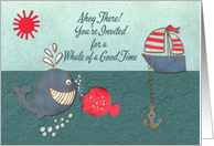 Birthday Party Invitation Cute Whale and Fish with Boat Nautical Theme card