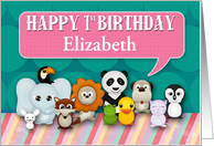 Happy 1st Birthday Custom Name Cute Smiling Animals card