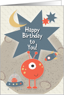 Happy Birthday to You For Boys Outer Space Aliens, Spaceship and Stars card