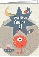 Happy 2nd Birthday for Grandson You’re 2 Outer Space Aliens and Stars card