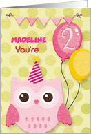 Happy Birthday 2nd Birthday Custom Name Cute Owl & Balloons card