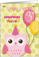 Happy Birthday 3rd Birthday Custom Name Cute Owl & Balloons card