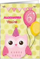 Happy Birthday 6th Birthday Custom Name Cute Owl & Balloons card