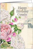 Happy Birthday Cousin Vintage Look Flowers & Paper Collage card
