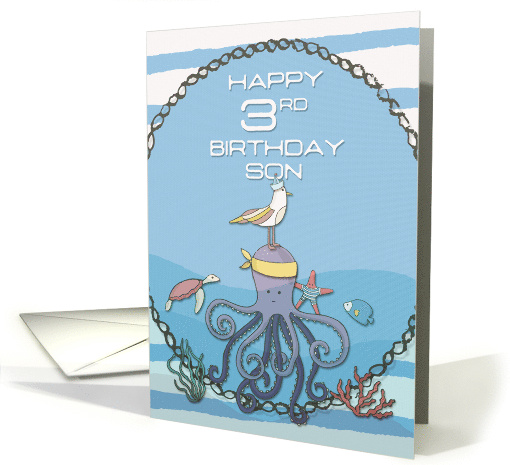 Son 3rd Birthday Octopus Seagull Starfish Fun Nautical Scene card