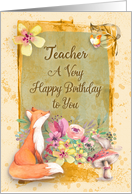Happy Birthday Teacher Flowers & Animals Watercolor Nature Scene card