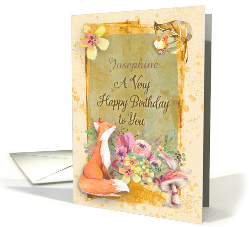 Happy Birthday Custom Name Flowers & Animals Watercolor Nature card