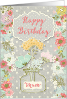 Happy Birthday to Mum Pretty Flowers on Polka Dots Scrapbook Style card