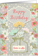 Happy Birthday to Sister-in-Law Pretty Flowers on Polka Dots card