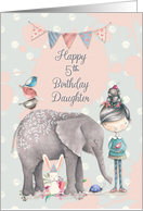 Happy 5th Birthday Daughter Cute Girl with Animal Friends card