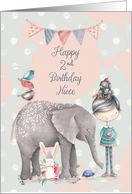 Happy 2nd Birthday Niece Cute Girl with Animal Friends card