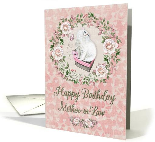 Happy Birthday to Mother-in-Law Pretty Kitty Hearts and Flowers card