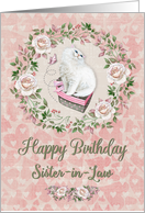 Happy Birthday to Sister-in-Law Pretty Kitty Hearts and Flowers card