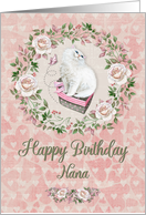 Happy Birthday to Nana Pretty Kitty Hearts and Flowers card