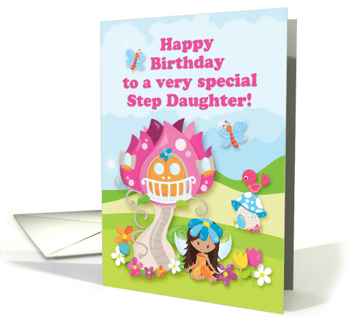 Happy Birthday Step Daughter Girl Fairy Flowers Butterflies card