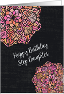 Happy Birthday to Step Daughter Chalkboard Effect Pretty Mandalas card