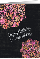 Happy Birthday to a Special Boss Chalkboard Effect Pretty Mandalas card