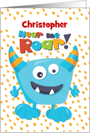 Happy Birthday Hear Me Roar Custom Name Funny Blue Monster card