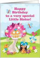 Happy Birthday to a Special Little Sister Fairy and Flowers card