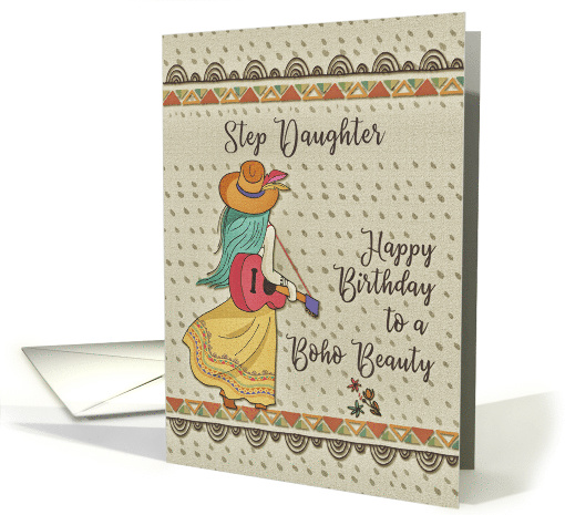 Happy Birthday Step Daughter Bohemian Beauty Girl Patterns card