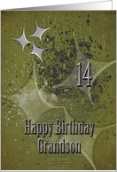 Happy 14th Birthday Grandson Masculine Grunge Stars card