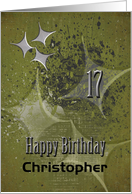 Happy 17th Birthday Custom Name Masculine Grunge Stars card