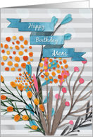 Happy Birthday Mom Pretty Watercolor Effect Flowers and Stripes card
