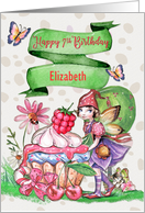 Happy 7th Birthday Custom Name Fairy Cupcake and Flowers card