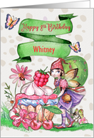Happy 8th Birthday Custom Name Fairy Cupcake and Flowers card