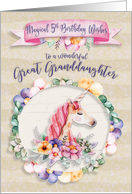 Happy Birthday 5th Birthday to Great Granddaughter Pretty Unicorn card