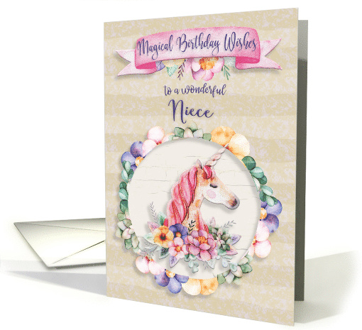 Happy Birthday to Niece Pretty Unicorn and Flowers card (1490892)