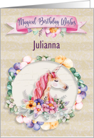 Happy Birthday Custom Name Pretty Unicorn and Flowers card