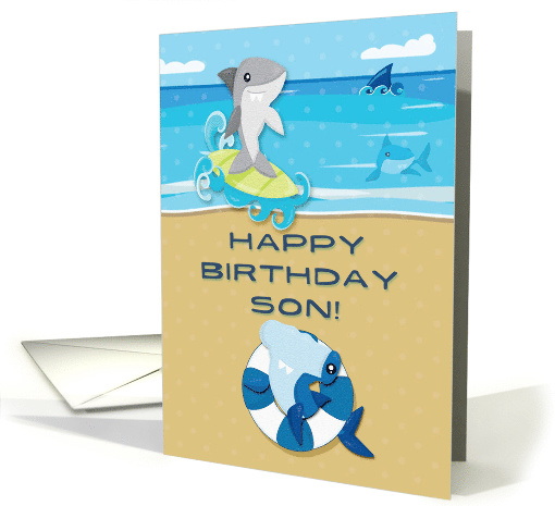 Happy Birthday to Son Ocean Scene with Sharks card (1532956)