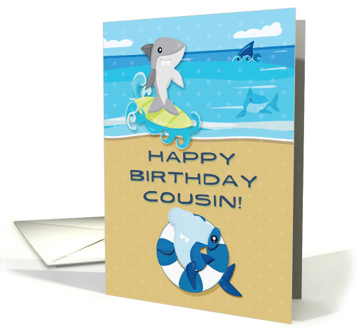 Happy Birthday to Cousin Ocean Scene with Sharks card (1533458)