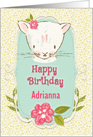 Happy Birthday Custom Name Adorable Kitten with Flowers card